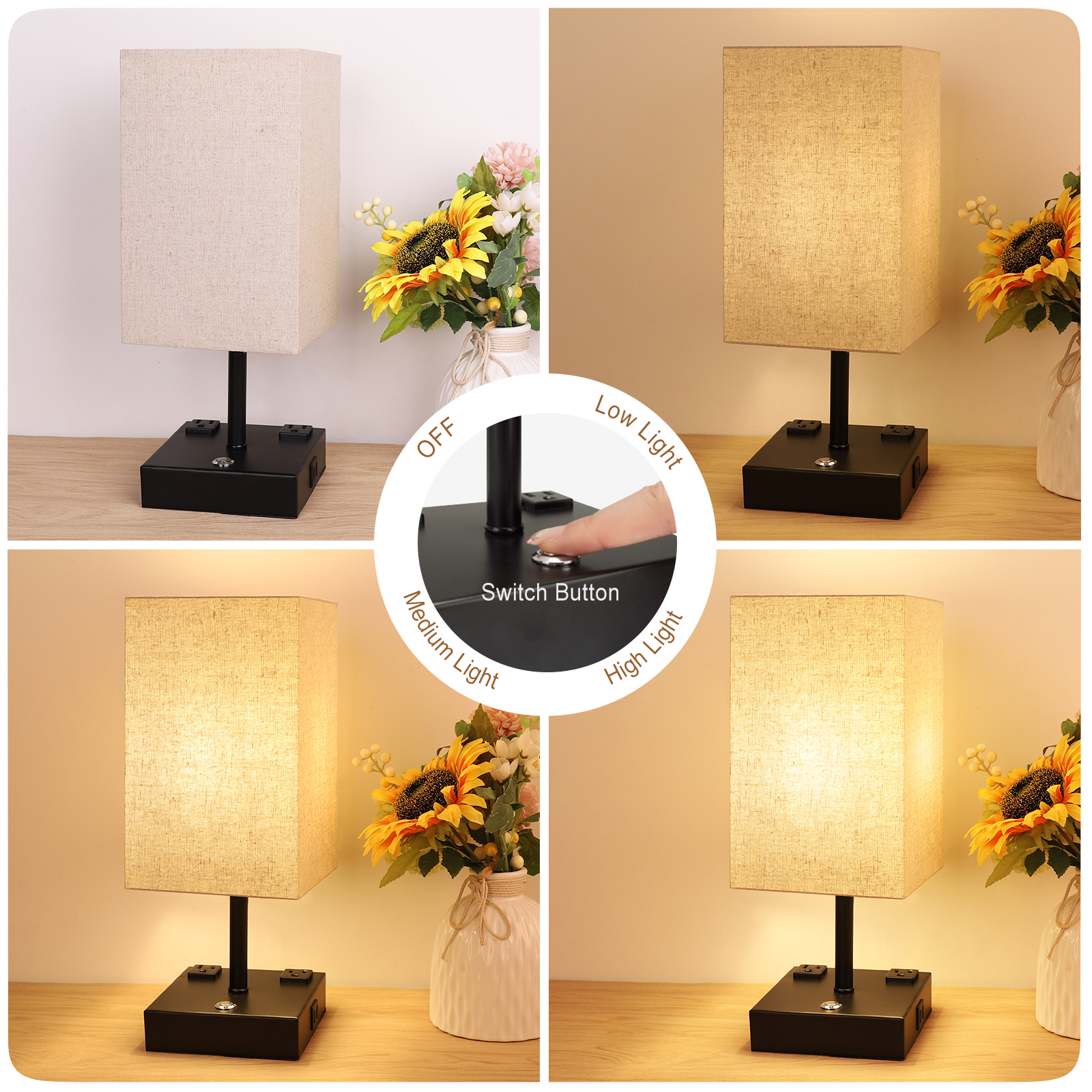Touch Table Lamp, 3 Way Dimmable Touch Lamp Bedside Lamp with 2 USB ...