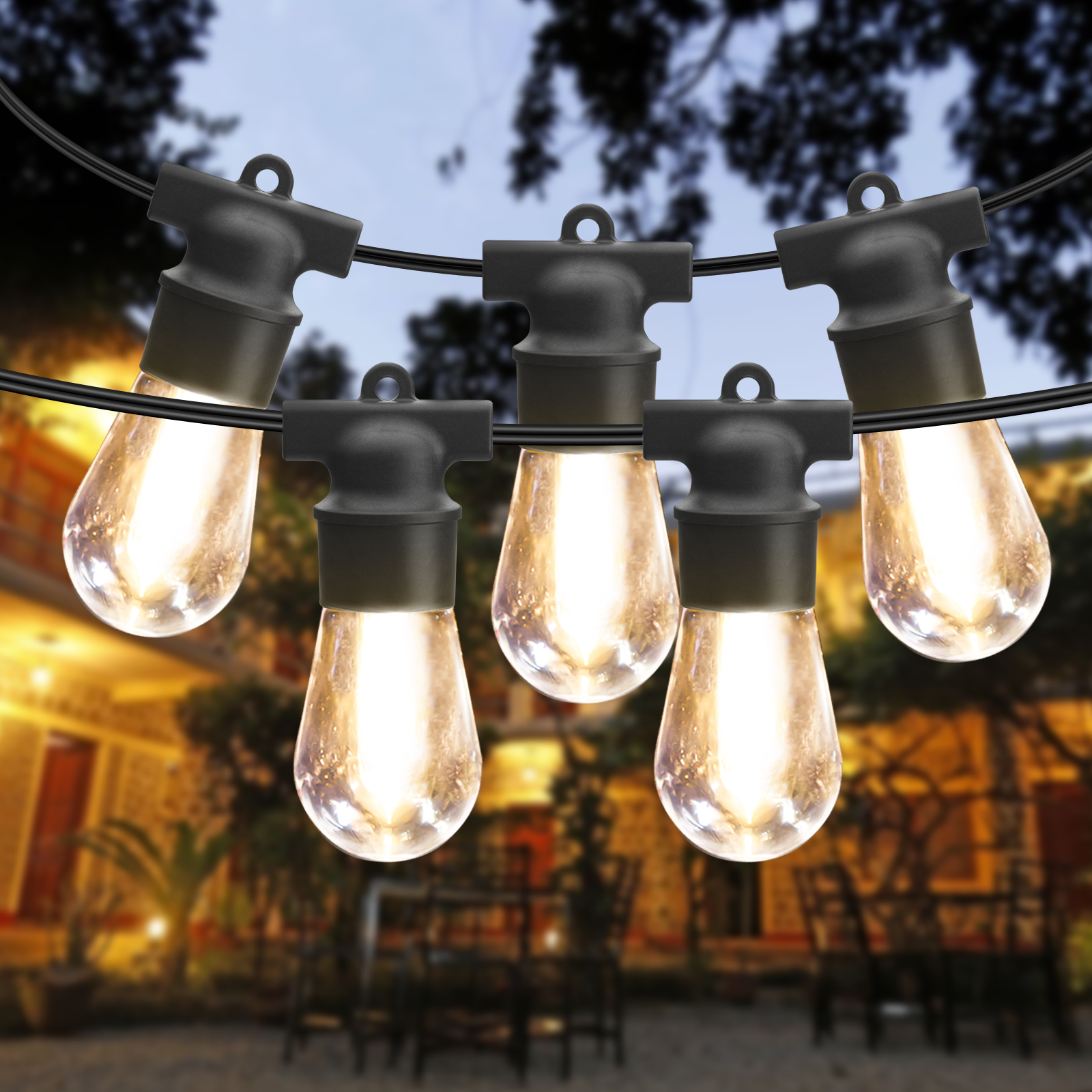2 Pack 48FT Outdoor String Lights Waterproof Patio Lights LED String Lights Commercial Hanging Lights S14 String Lights with 4 Spare 2700K Bulbs Outdoor Lights String Decorative Patio Porch Garden