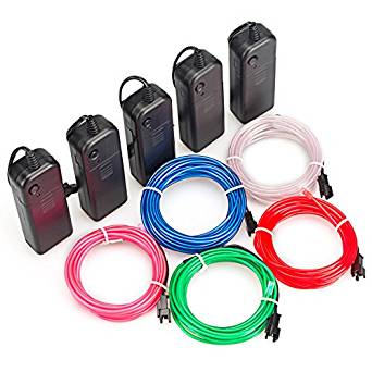 EL Wire Kit 9FT (5 Pack, Red, Green, Pink, Blue, White)