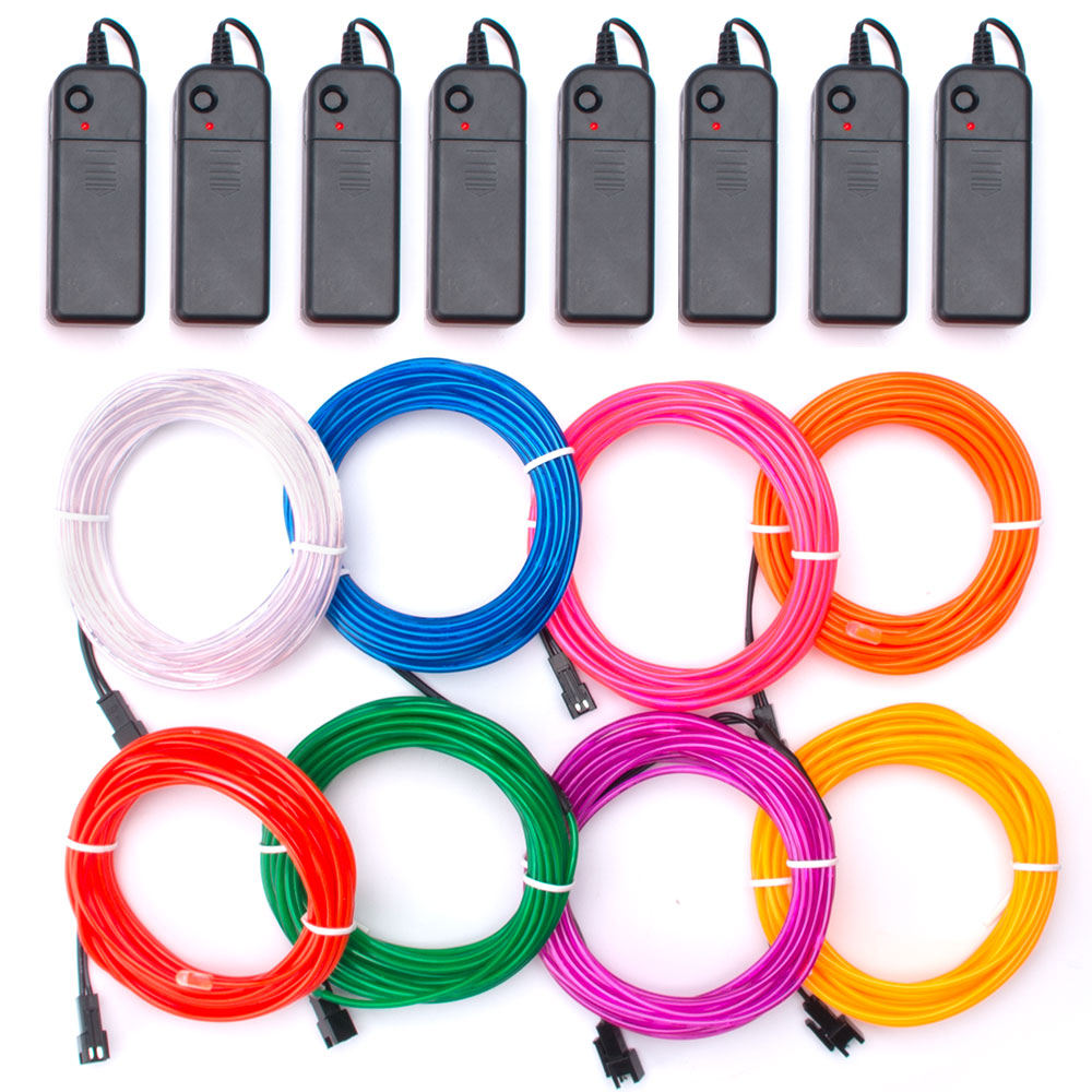 EL Wire Kit 9FT (8 Pack, Red, Green, Pink, Purple, Blue, White, Yellow, Orange)