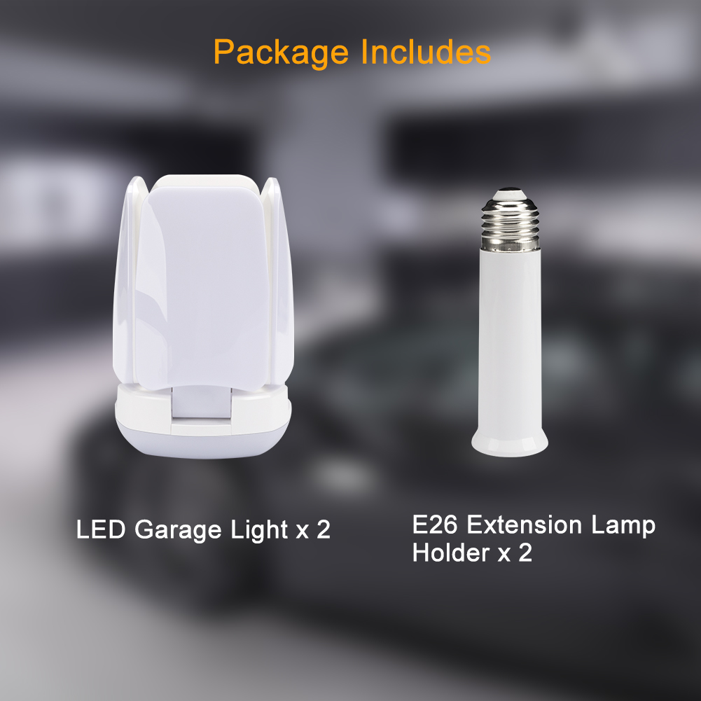 LED Garage Lights 2 Pack 60W E26/E27 6000LM Deformable LED Garage Ceiling Light 