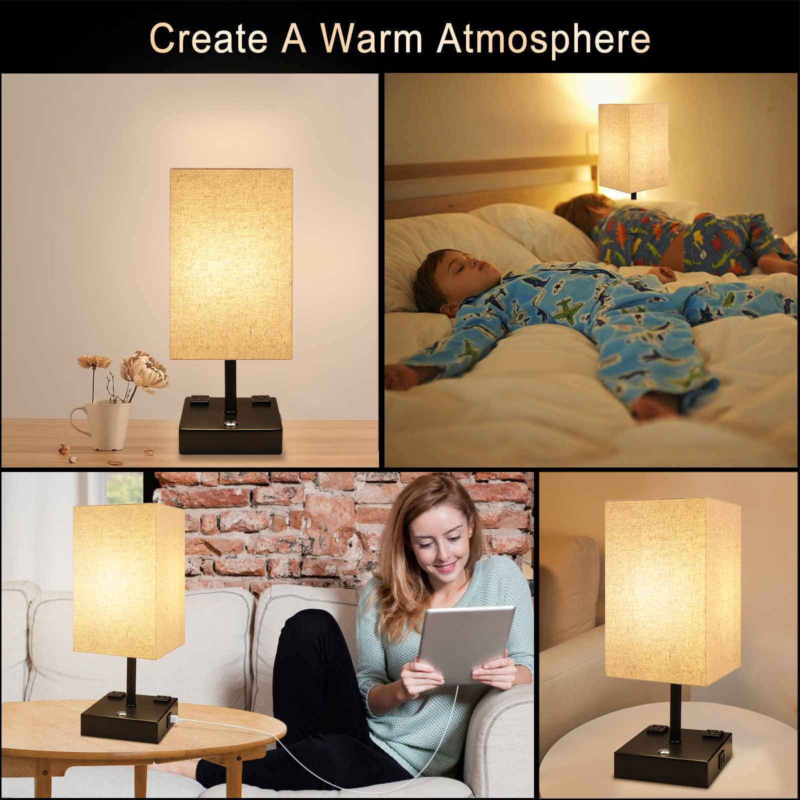 Touch Control Dimmable Table Lamp with 2 USB Charging Ports and 2 